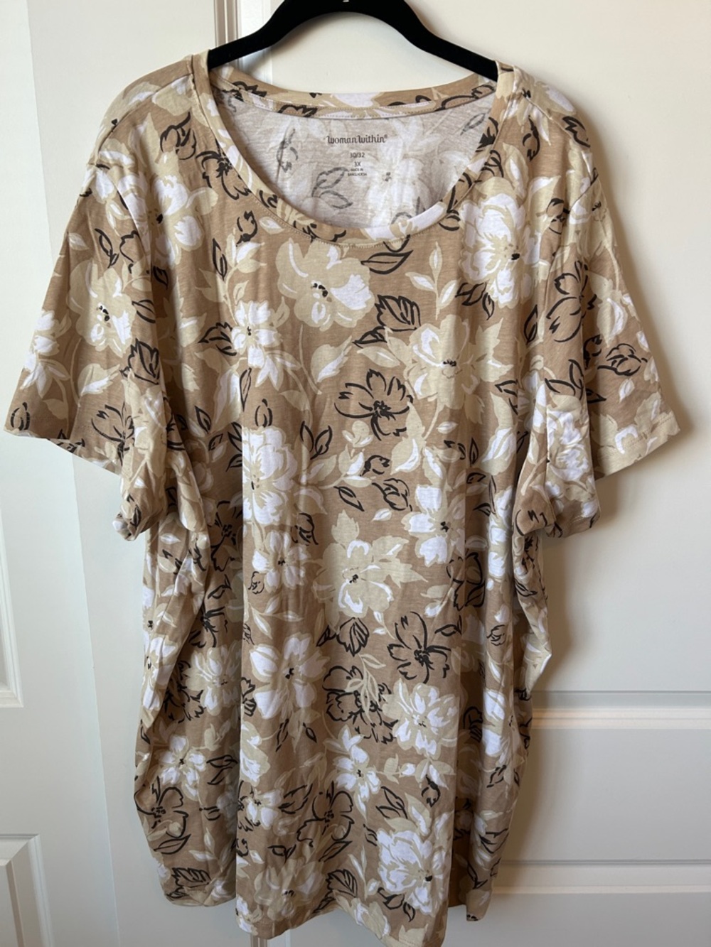 NWOT Woman Within Tan Floral Short Sleeve Top 3X